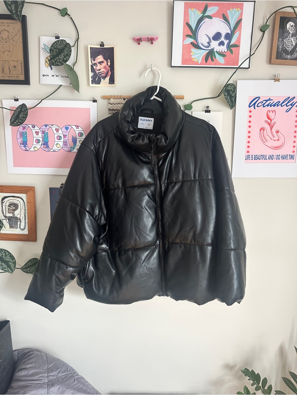 Old Navy Black Faux-Leather Puffer Jacket